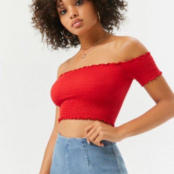 Garage Tops - Garage Ruched Off The Shoulder Crop Top